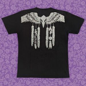 2000s IVEZ Black Grunge Y2K Dreamcatcher Vulture Graphic Tee | Size XL